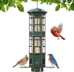 Squirrel-Proof Metal Hanging Bird Feeder with Gravity Spring Mechanism, 3 Feeding Ports, 3LB Capacity, Weatherproof, Green Squirrel-Proof Metal Hanging Bird Feeder with Gravity Spring Mechanism, 3 Feeding Ports, 3LB Capacity, Weatherproof, Green