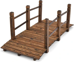 5FT Wooden Garden Bridge with Double Safety Railings 5FT Wooden Garden Bridge with Double Safety Railings