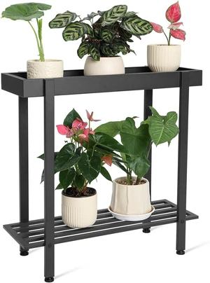 Black 2-Tier Metal Plant Stand, Indoor & Outdoor Plant Table for Window Black 2-Tier Metal Plant Stand, Indoor & Outdoor Plant Table for Window