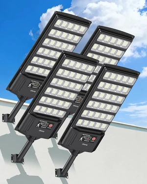 Dusk-to-Dawn Solar Street Lights Outdoor with Remote, 4 Pack Dusk-to-Dawn Solar Street Lights Outdoor with Remote, 4 Pack