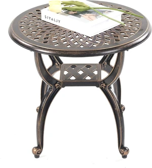 Copper Cast Aluminum Round Patio Coffee End Table Copper Cast Aluminum Round Patio Coffee End Table