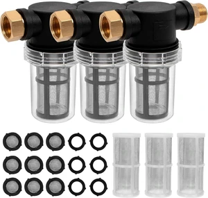 Garden Hose Sediment Filter for Pressure Washer Inlet, with 100 & 40 Mesh Screens, 3 Sets Garden Hose Sediment Filter for Pressure Washer Inlet, with 100 & 40 Mesh Screens, 3 Sets