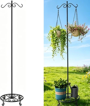 76" Adjustable Heavy-Duty Shepherd's Hook with Flat Base & Double Hook 76" Adjustable Heavy-Duty Shepherd's Hook with Flat Base & Double Hook