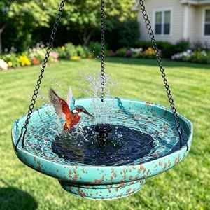Ceramic Hanging Solar Bird Bath with Fountain for Outside Ceramic Hanging Solar Bird Bath with Fountain for Outside