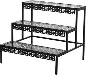 3-Tier Metal Plant Stand, Rectangle or Round Decorative Flower Step Shelf, Pot Holder Organizer Rack for Indoor & Outdoor Use 3-Tier Metal Plant Stand, Rectangle or Round Decorative Flower Step Shelf, Pot Holder Organizer Rack for Indoor & Outdoor Use