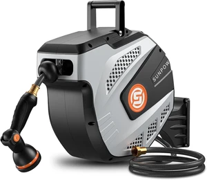 Retractable Wall-Mounted Garden Hose Reel, 1/2 in x 50ft, 3/4 in Brass Fitting & 10 Sprayer Nozzle, Auto Rewind, 180° Swivel, Grey Retractable Wall-Mounted Garden Hose Reel, 1/2 in x 50ft, 3/4 in Brass Fitting & 10 Sprayer Nozzle, Auto Rewind, 180° Swivel, Grey