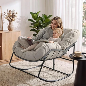 Oversized Egg Rocking Chair, All-Weather Wicker Rattan Lounge Rocker with Cushion for Porch, Garden & Balcony (Beige) Oversized Egg Rocking Chair, All-Weather Wicker Rattan Lounge Rocker with Cushion for Porch, Garden & Balcony (Beige)