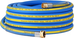 Hybrid Polymer Garden Hose, 5/8 in x 50 FT, Lightweight Kink-Resistant All-Weather with Solid Brass GHT Fittings, 600 PSI Burst Pressure Hybrid Polymer Garden Hose, 5/8 in x 50 FT, Lightweight Kink-Resistant All-Weather with Solid Brass GHT Fittings, 600 PSI Burst Pressure