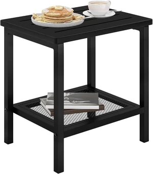 Black HDPE Outdoor Side Table with 2-Tier Storage Black HDPE Outdoor Side Table with 2-Tier Storage