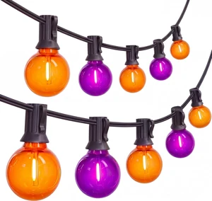 50FT G40 LED Halloween Globe String Lights, 27 Shatterproof Clear Orange & Purple Bulbs (2 Spare) for Patio, Balcony & Pergola 50FT G40 LED Halloween Globe String Lights, 27 Shatterproof Clear Orange & Purple Bulbs (2 Spare) for Patio, Balcony & Pergola