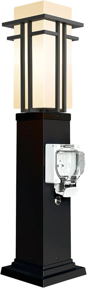 Modern Outdoor Lamp Post with Outlet, Post Light Fixture for Yard Modern Outdoor Lamp Post with Outlet, Post Light Fixture for Yard