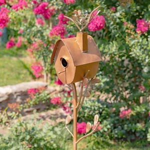Large Copper Birdhouse Garden Stakes (Oval Shape) Large Copper Birdhouse Garden Stakes (Oval Shape)