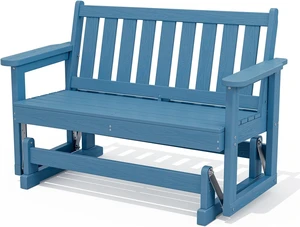 Navy HDPE All-Weather Patio Glider Bench, 2-Person Swinging Bench Navy HDPE All-Weather Patio Glider Bench, 2-Person Swinging Bench
