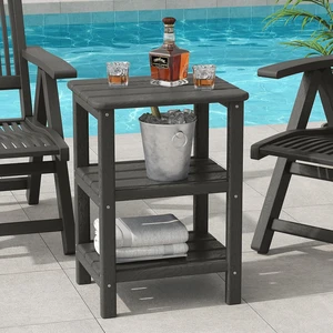 3-Tier HDPE Outdoor Side Table, Rectangle Adirondack End Table for Backyard, Garden & Balcony (Retro, Grey) 3-Tier HDPE Outdoor Side Table, Rectangle Adirondack End Table for Backyard, Garden & Balcony (Retro, Grey)