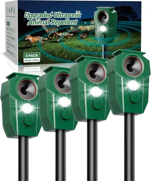 Solar Ultrasonic Deer Repellent with Motion Sensor & Strobe Lights, Waterproof Deterrent for Cat, Raccoon & Coyote, Garden & Lawn, 4 Pack Solar Ultrasonic Deer Repellent with Motion Sensor & Strobe Lights, Waterproof Deterrent for Cat, Raccoon & Coyote, Garden & Lawn, 4 Pack