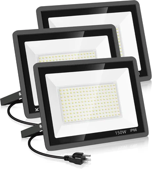 150W 15500LM 5000K LED Flood Lights with Plug, IP66 Waterproof Security Light for Yard, Garden & Basketball Court, 3 Pack 150W 15500LM 5000K LED Flood Lights with Plug, IP66 Waterproof Security Light for Yard, Garden & Basketball Court, 3 Pack
