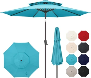 9 ft Aqua Blue 2-Tier Patio Umbrella with Tilt 9 ft Aqua Blue 2-Tier Patio Umbrella with Tilt