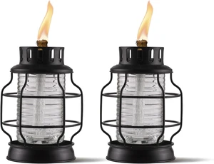 Black Metal Tabletop Torch Lanterns with Fiberglass Wick & Snuffer, Stylish Outdoor Décor for Patio, Garden & Backyard, 2-Pack Black Metal Tabletop Torch Lanterns with Fiberglass Wick & Snuffer, Stylish Outdoor Décor for Patio, Garden & Backyard, 2-Pack