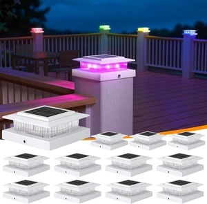 Color-Changing Solar Post Cap Lights, Fits 4x4 5x5 Posts, 12 Pack Color-Changing Solar Post Cap Lights, Fits 4x4 5x5 Posts, 12 Pack