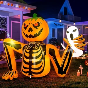 5FT Halloween Pumpkin Inflatable Skeleton with LED Light for Yard & Garden 5FT Halloween Pumpkin Inflatable Skeleton with LED Light for Yard & Garden