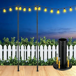 8 FT Heavy-Duty String Light Poles with Anchor Base & Mounting Bracket, Waterproof Patio Deck Pole for Garden & Wedding (2 Pack) 8 FT Heavy-Duty String Light Poles with Anchor Base & Mounting Bracket, Waterproof Patio Deck Pole for Garden & Wedding (2 Pack)