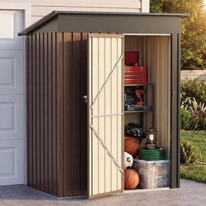 5 x 3 FT Galvanized Steel Outdoor Storage Shed with Lockable Door, Air Vent & Sloped Roof for Backyard, Patio & Garden, Brown 5 x 3 FT Galvanized Steel Outdoor Storage Shed with Lockable Door, Air Vent & Sloped Roof for Backyard, Patio & Garden, Brown