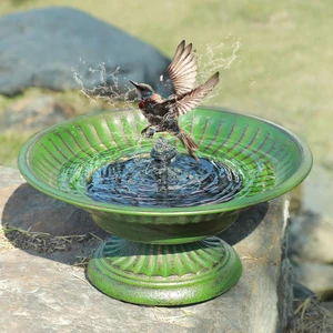 12.3" Cast Iron Pedestal Bird Bath with Solar Fountain Bowl 12.3" Cast Iron Pedestal Bird Bath with Solar Fountain Bowl