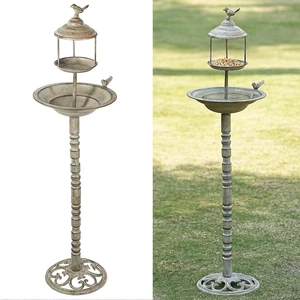 44.5" H 2-in-1 Metal Bird Bath & Standing Feeder, Garden Yard Decor 44.5" H 2-in-1 Metal Bird Bath & Standing Feeder, Garden Yard Decor
