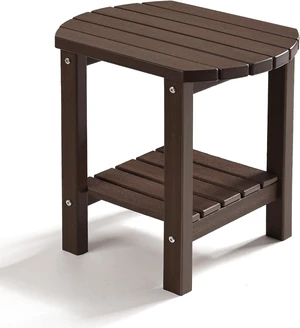 Brown HDPE 2-Tier Outdoor Side Table, Weather-Resistant Oval Adirondack End Table for Patio, Backyard, Pool & Garden Brown HDPE 2-Tier Outdoor Side Table, Weather-Resistant Oval Adirondack End Table for Patio, Backyard, Pool & Garden