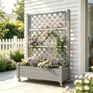 61.2" H Raised Garden Bed with Wheels, Gray 61.2" H Raised Garden Bed with Wheels, Gray