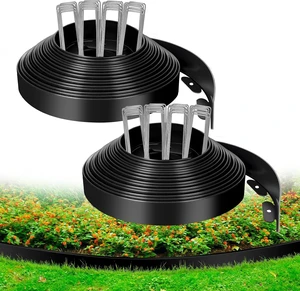 1.5 Inch x 100 FT No-Dig Landscape Edging, Flexible Plastic Garden Border with 100pcs Stakes for Lawn, Flower Beds & Yard 1.5 Inch x 100 FT No-Dig Landscape Edging, Flexible Plastic Garden Border with 100pcs Stakes for Lawn, Flower Beds & Yard