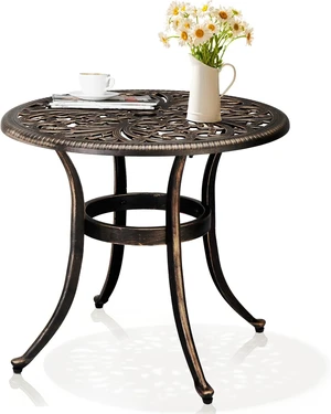 23.6 in Bronze Cast Aluminum Bistro Side Table with Umbrella Hole 23.6 in Bronze Cast Aluminum Bistro Side Table with Umbrella Hole