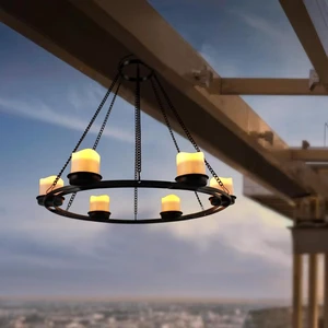 Solar Outdoor Chandelier, Hanging Candle Lantern with 7pcs Solar Votive Lights in Matt Black Metal Holders for Home, Garden, Pergola & Gazebo Solar Outdoor Chandelier, Hanging Candle Lantern with 7pcs Solar Votive Lights in Matt Black Metal Holders for Home, Garden, Pergola & Gazebo