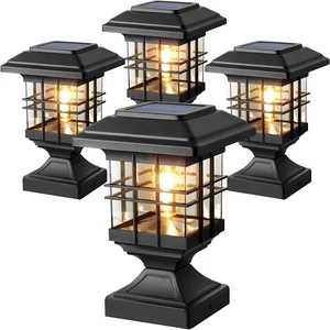 Metal Solar Post Cap Lights for 4x4 Posts, Outdoor, 4 Pack Metal Solar Post Cap Lights for 4x4 Posts, Outdoor, 4 Pack