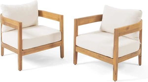 312395 Alfy Outdoor Club Chairs with Cushions, Teak Finish, Beige (Set of 2) 312395 Alfy Outdoor Club Chairs with Cushions, Teak Finish, Beige (Set of 2)
