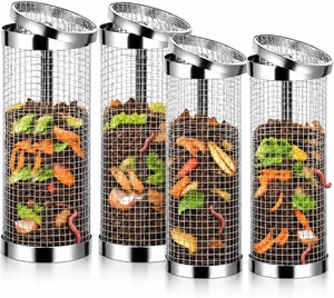 4PCS In-Ground Worm Composting Bin, Stainless Steel with Holes & Lid, Turns Food Waste into Nutrient-Rich Soil for Garden & Backyard 4PCS In-Ground Worm Composting Bin, Stainless Steel with Holes & Lid, Turns Food Waste into Nutrient-Rich Soil for Garden & Backyard