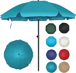 6.5ft Patio Market Umbrella with Push-Button Tilt & Height Adjust, UV50+ Protection, Fiberglass Ribs & Iron Pole for Garden, Backyard & Beach 6.5ft Patio Market Umbrella with Push-Button Tilt & Height Adjust, UV50+ Protection, Fiberglass Ribs & Iron Pole for Garden, Backyard & Beach