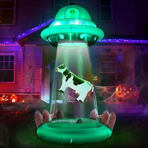 10 FT Halloween Inflatable UFO with Floating Cow, Outdoor Décor 10 FT Halloween Inflatable UFO with Floating Cow, Outdoor Décor