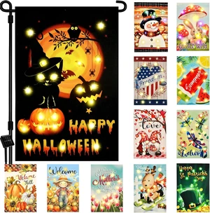 Lighted Solar Seasonal Garden Flags, 12 x 18 In, Set of 12 Lighted Solar Seasonal Garden Flags, 12 x 18 In, Set of 12