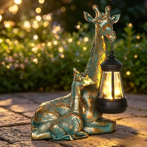 Mother & Baby Giraffe Solar Garden Statue with Lantern Mother & Baby Giraffe Solar Garden Statue with Lantern