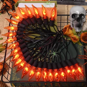 27.8Ft Flickering Flame String Lights, 25+4 Pack C7 Orange Flame Bulbs for Halloween, Fall, Home Party, Patio & Garden 27.8Ft Flickering Flame String Lights, 25+4 Pack C7 Orange Flame Bulbs for Halloween, Fall, Home Party, Patio & Garden