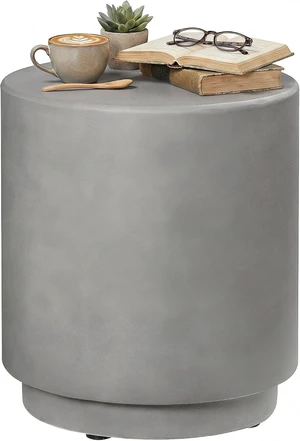 Light Gray Round Outdoor Side Table, Concrete-Finish Small End Table Light Gray Round Outdoor Side Table, Concrete-Finish Small End Table