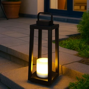 H16 Modern Outdoor Solar Lantern Black Metal Frame Sconce with Flickering LED Candle, Waterproof & Portable for Patio, Deck or Pathway, Warm LED H16 Modern Outdoor Solar Lantern Black Metal Frame Sconce with Flickering LED Candle, Waterproof & Portable for Patio, Deck or Pathway, Warm LED
