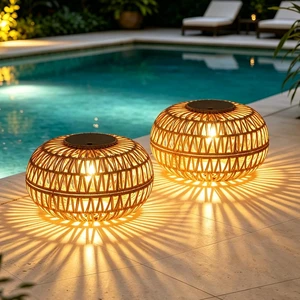 2 Pack Waterproof Outdoor Solar Lanterns 11" Rattan Solar Lights with 2 Brightness, Solar Powered Garden Table Decor 2 Pack Waterproof Outdoor Solar Lanterns 11" Rattan Solar Lights with 2 Brightness, Solar Powered Garden Table Decor
