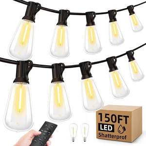 150Ft Outdoor LED String Patio Lights Waterproof Dimmable ST38 Shatterproof Bulbs with Remote, Connectable Hanging Lighting for Backyard, Yard, Gazebo, Porch Party 150Ft Outdoor LED String Patio Lights Waterproof Dimmable ST38 Shatterproof Bulbs with Remote, Connectable Hanging Lighting for Backyard, Yard, Gazebo, Porch Party