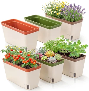 6-Set Rectangular Windowsill Planter, Self Watering Pots for Indoor Plants 6-Set Rectangular Windowsill Planter, Self Watering Pots for Indoor Plants