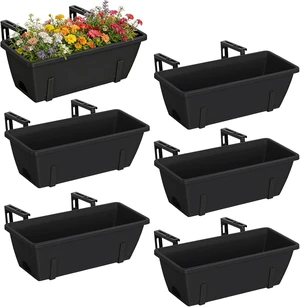 6 PCS Black Railing Planter Boxes with Brackets 6 PCS Black Railing Planter Boxes with Brackets