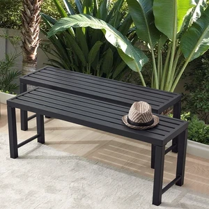 Set of 2 Black Outdoor Backless Metal Benches Weatherproof Patio Garden Bench for Backyard, Porch, Plant Stand & Holder Set of 2 Black Outdoor Backless Metal Benches Weatherproof Patio Garden Bench for Backyard, Porch, Plant Stand & Holder