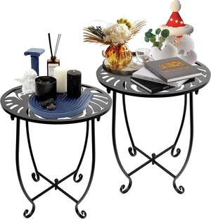2 Pack 14 Inch Round Metal Outdoor Side Table Anti-Rust Waterproof Accent Table for Patio, Balcony, Yard, Porch, Small Spaces, Easy Assembly 2 Pack 14 Inch Round Metal Outdoor Side Table Anti-Rust Waterproof Accent Table for Patio, Balcony, Yard, Porch, Small Spaces, Easy Assembly