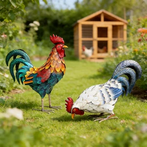 Set of 2 Metal Rooster Statues Outdoor Garden Chicken Sculptures & Yard Art for Backyard, Patio, Lawn Decor Set of 2 Metal Rooster Statues Outdoor Garden Chicken Sculptures & Yard Art for Backyard, Patio, Lawn Decor